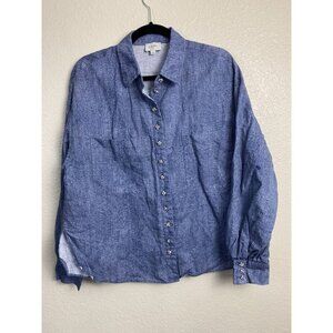 Cami NYC Linen Blend Chambray Women's Collared Long Sleeve Shirt Blue Size Large